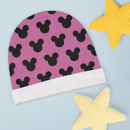 Mickey Mouse Pattern Baby Beanie- Pink