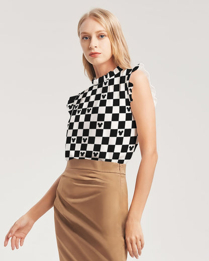 Mickey Mouse Checkerboard Flutter Sleeve Top