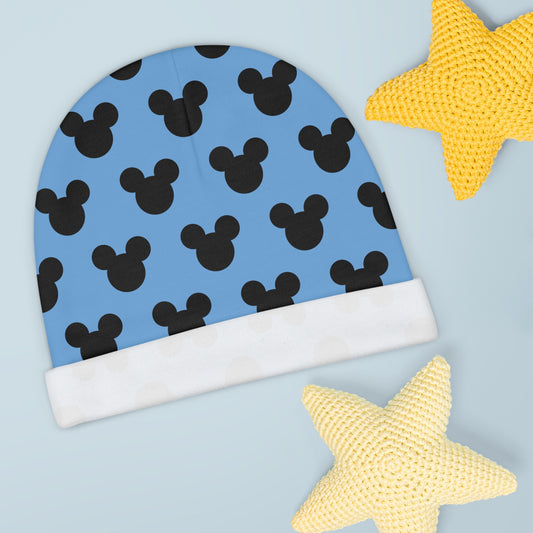 Mickey Mouse Pattern Baby Beanie- Blue