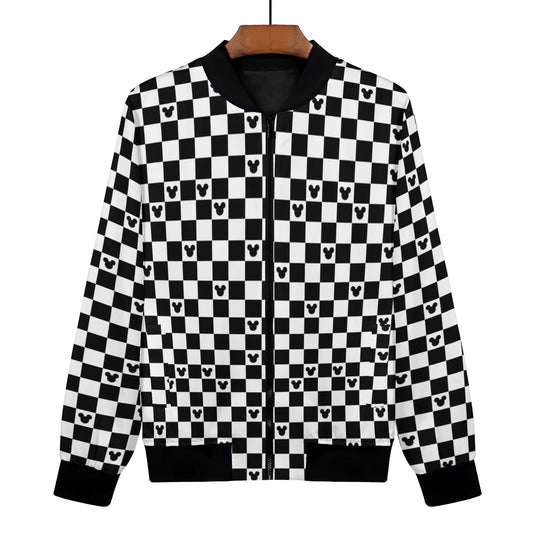 Mickey Mouse Checkerboard Bomber Jacket – Stylish Disney Outerwear for Women