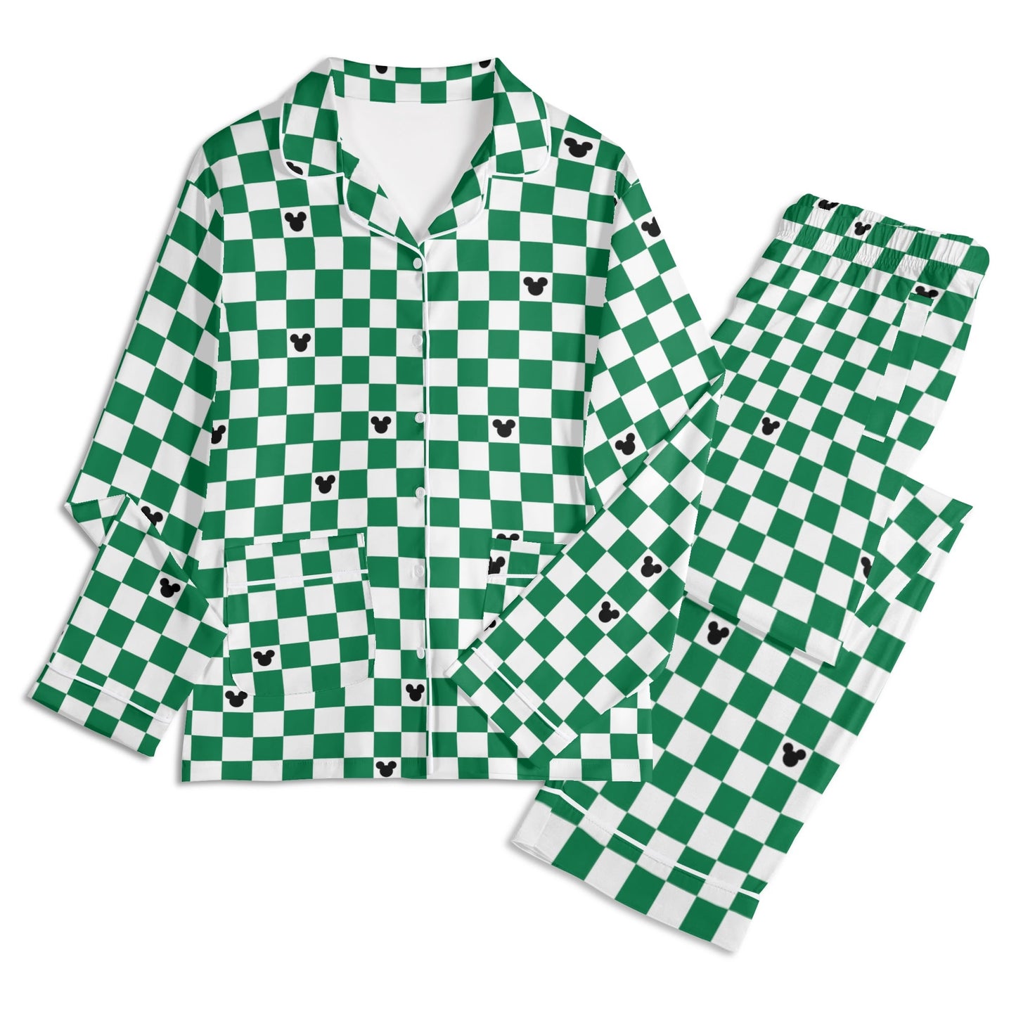 Adult Green & White Checkerboard Family Matching Christmas Pajamas