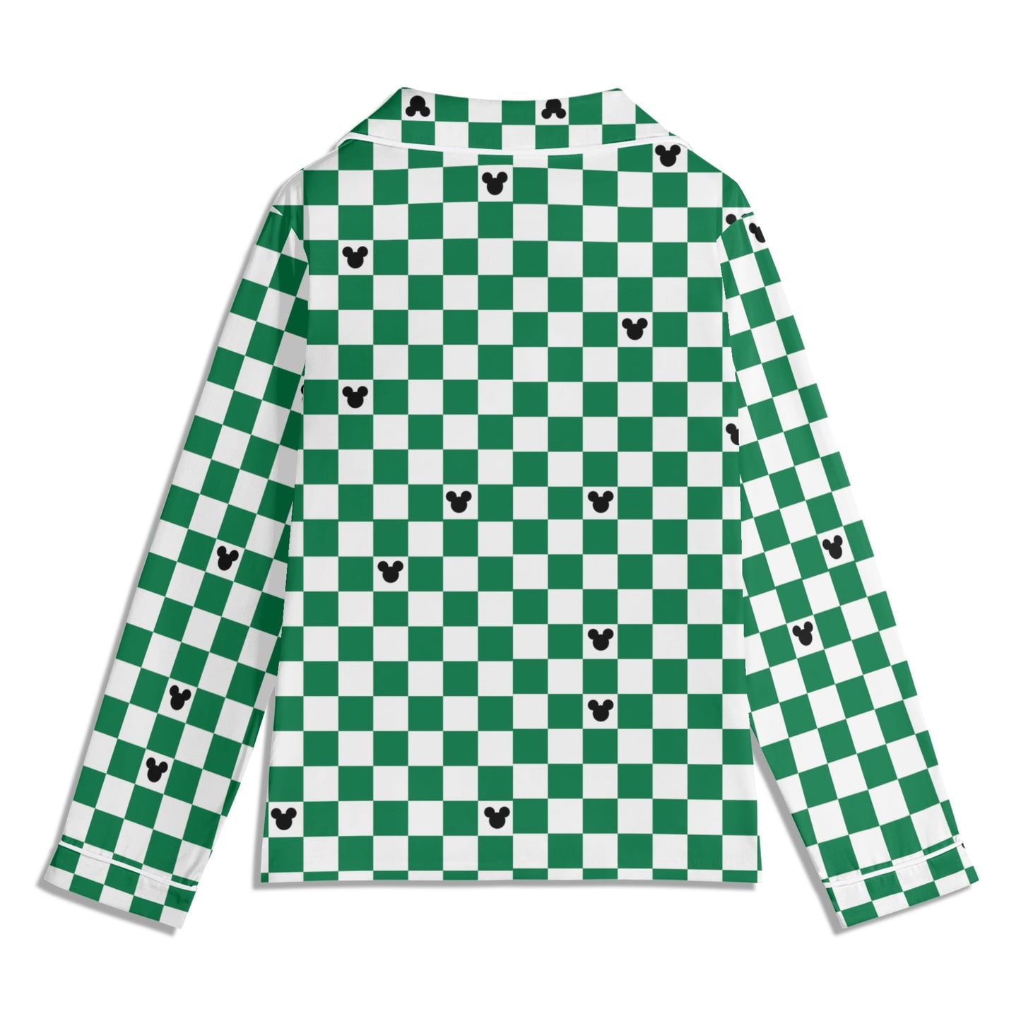 Green & White (Baby) Checkerboard Mickey Pajama Set – Long-Sleeve Collar Design