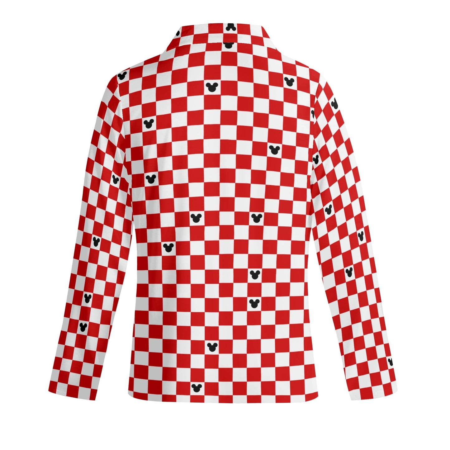 Adult Red & White Checkerboard Family Matching Mickey Pajama Set – Long-Sleeve Collar Design