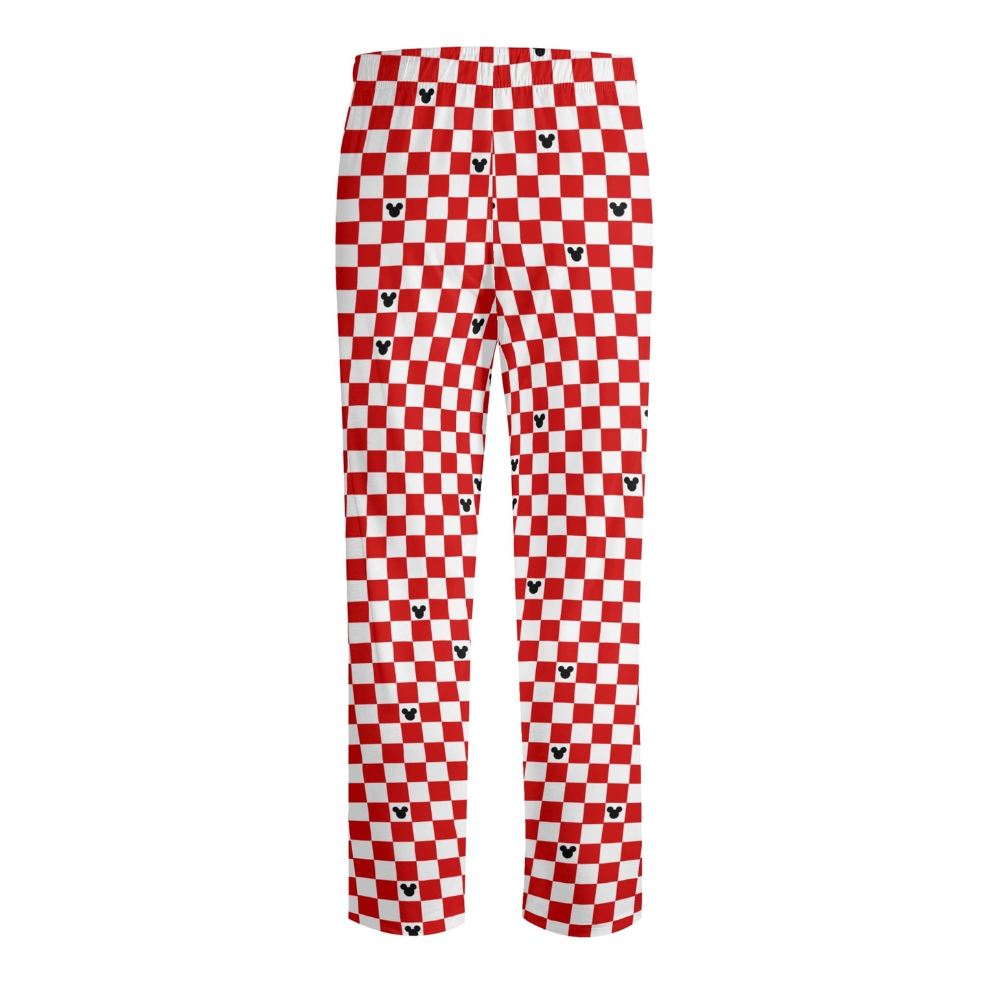 Adult Red & White Checkerboard Family Matching Mickey Pajama Set – Long-Sleeve Collar Design