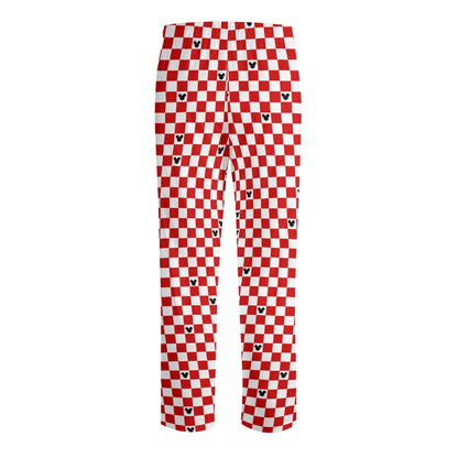 Adult Red & White Checkerboard Family Matching Mickey Pajama Set – Long-Sleeve Collar Design