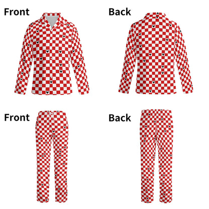 Adult Red & White Checkerboard Family Matching Mickey Pajama Set – Long-Sleeve Collar Design