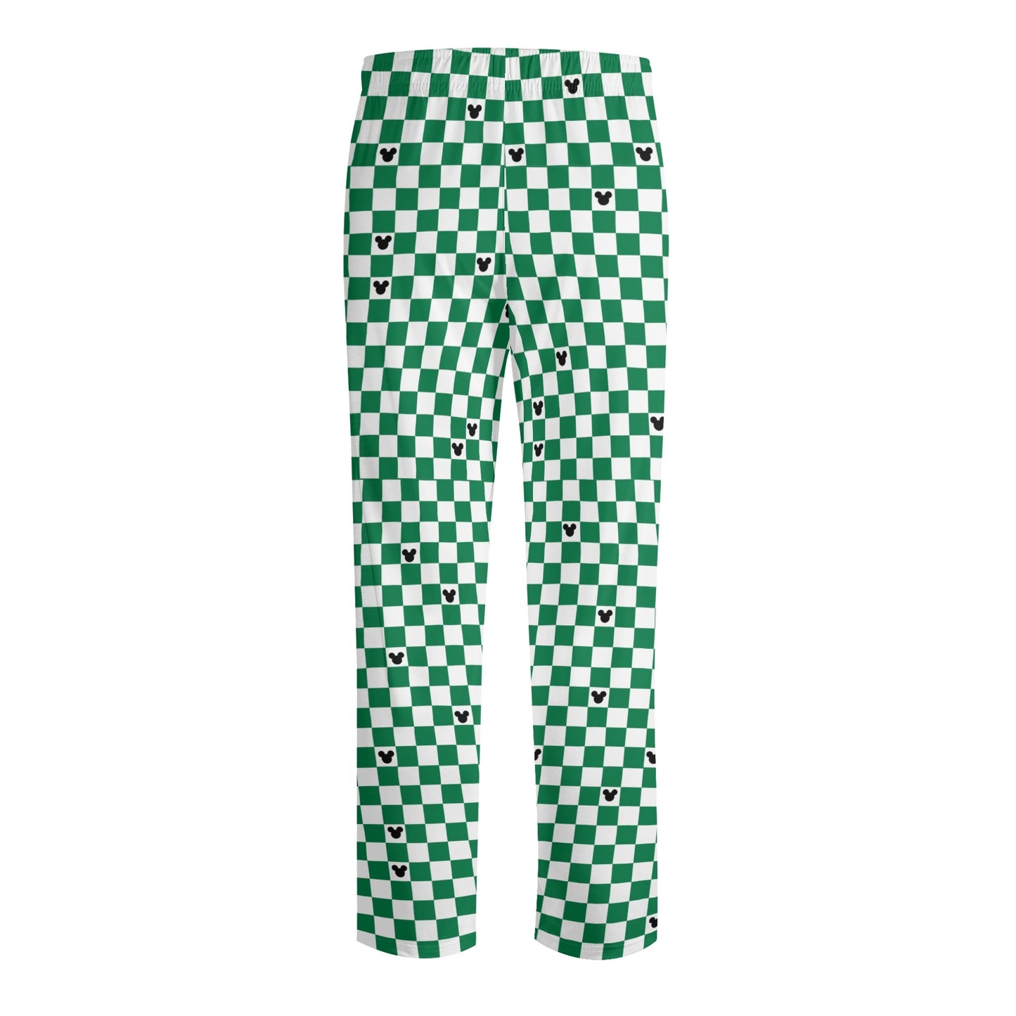 Adult Green & White Checkerboard Mickey Pajama Set – Long-Sleeve Collar Design