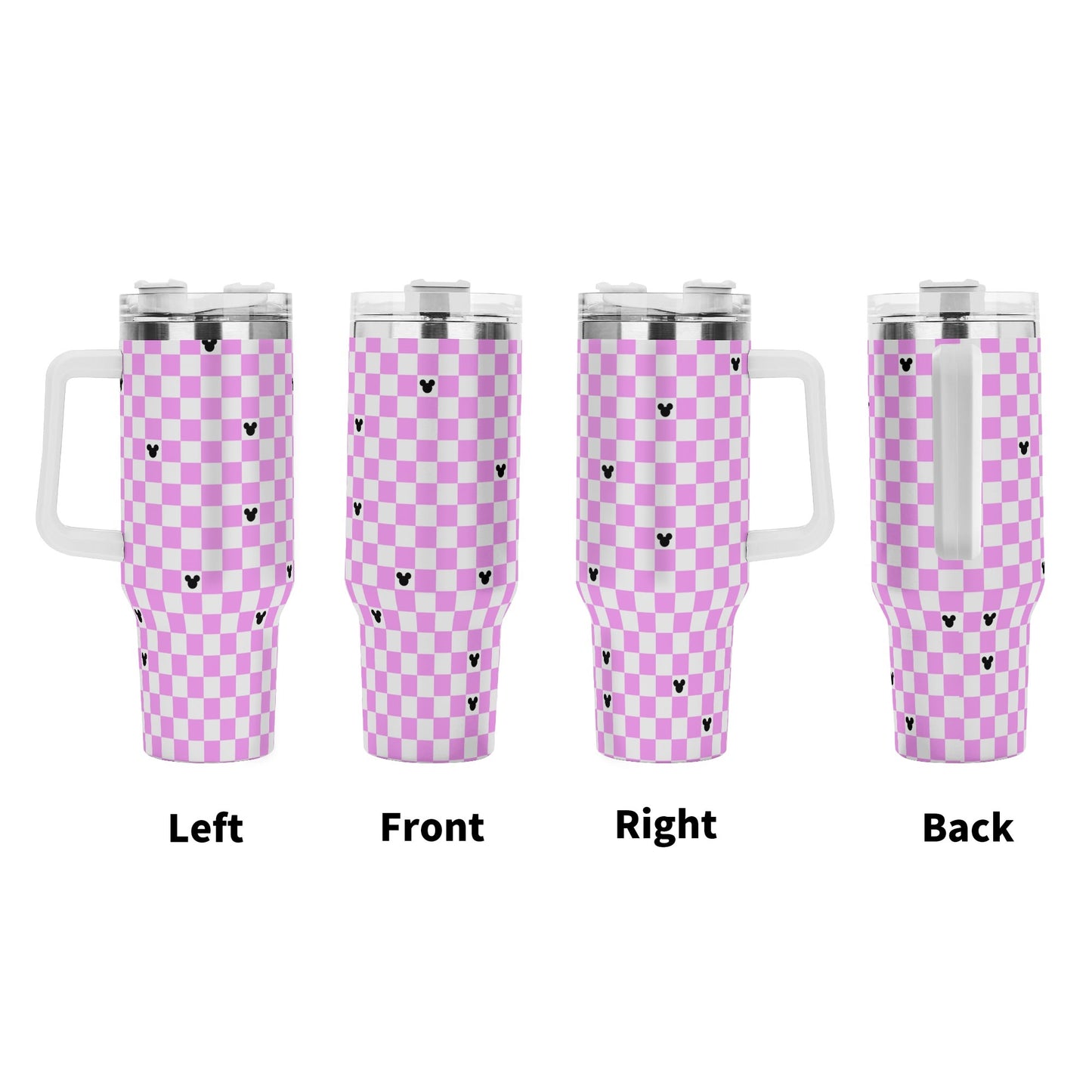 Mickey Checkerboard 40oz Tumbler with Handle and Straw - Pink & Black