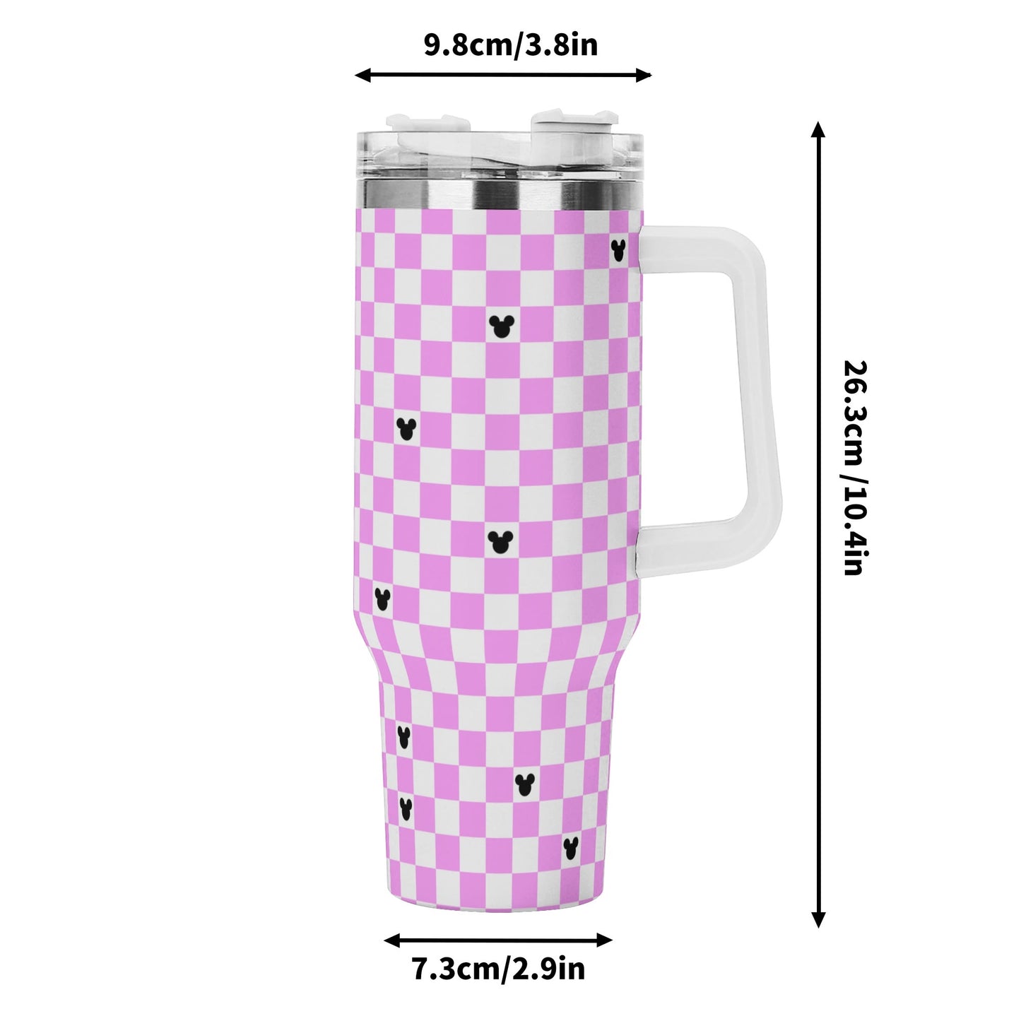 Mickey Checkerboard 40oz Tumbler with Handle and Straw - Pink & Black