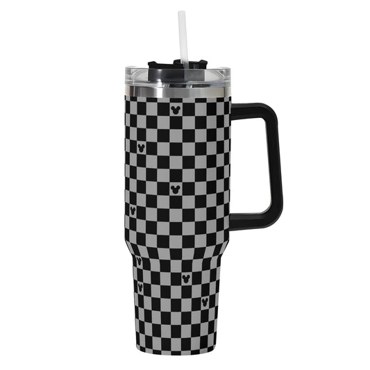 Mickey Checkerboard Black & White 40oz Tumbler with Handle and Straw