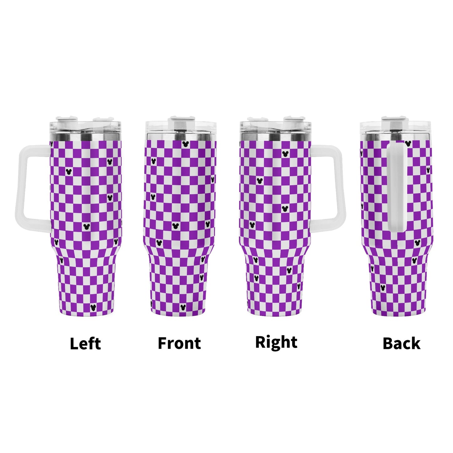 Mickey Checkerboard 40oz Purple & White Tumbler with Handle and Straw