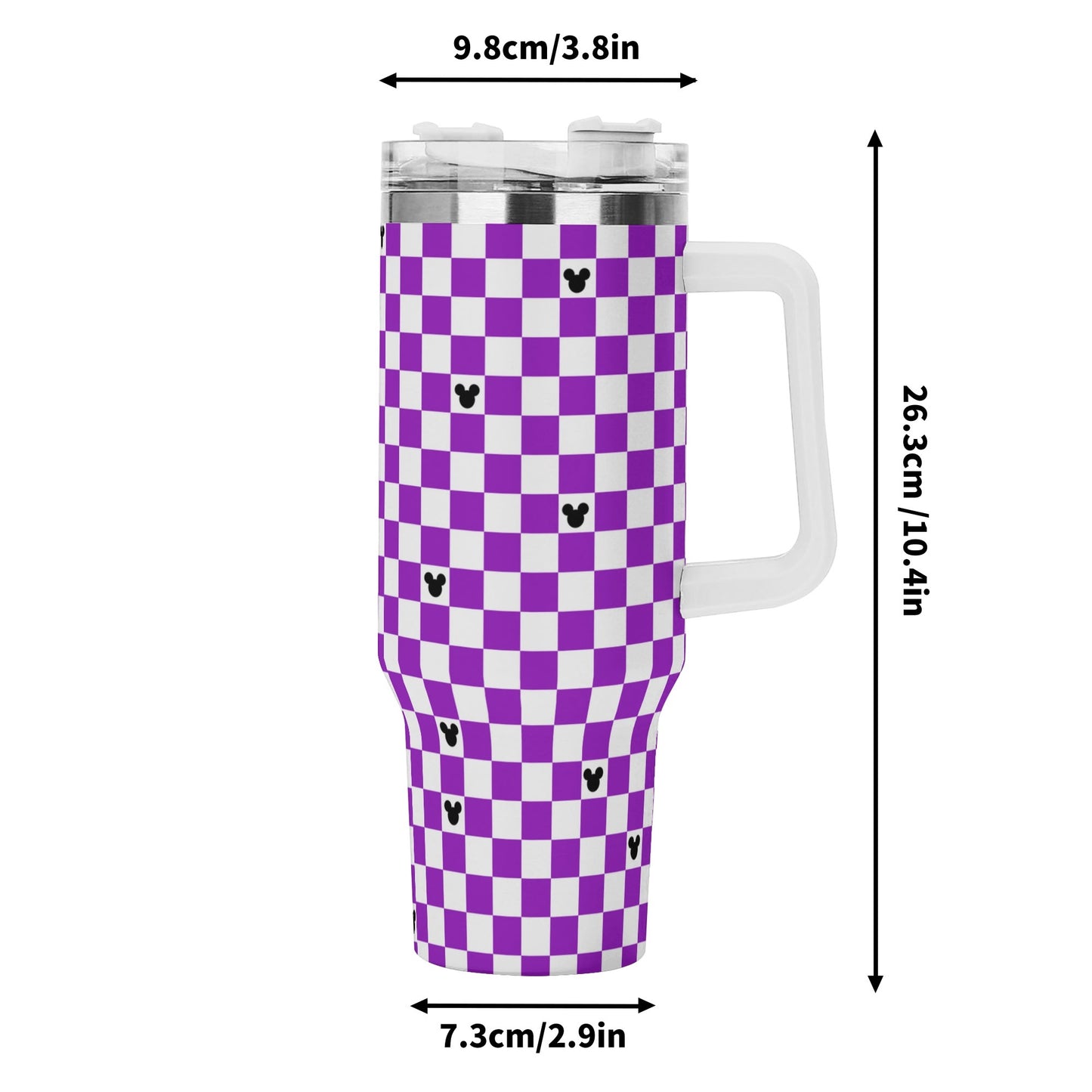 Mickey Checkerboard 40oz Purple & White Tumbler with Handle and Straw