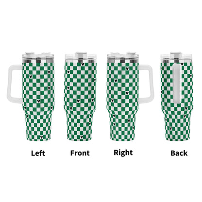 Mickey Checkerboard 40oz Green & White Tumbler with Handle and Straw