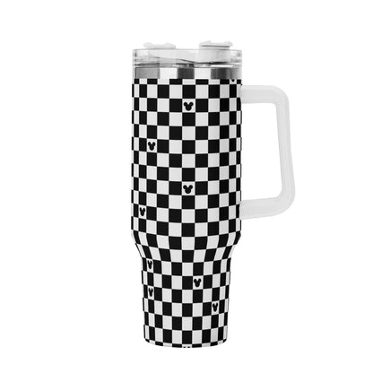 Mickey Checkerboard 40oz Black & White Tumbler with White Handle and Lid