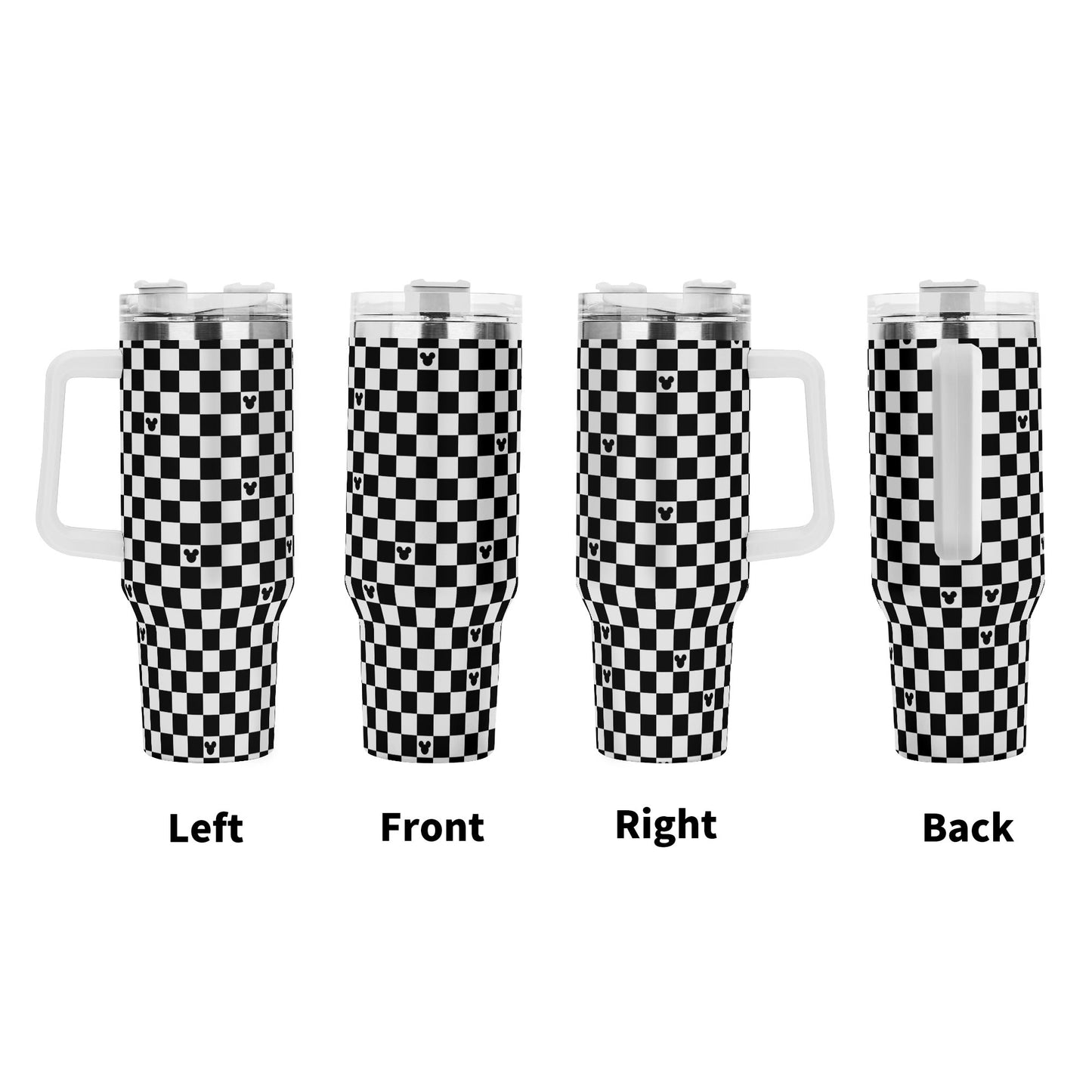 Mickey Checkerboard 40oz Black & White Tumbler with White Handle and Lid