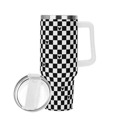 Mickey Checkerboard 40oz Black & White Tumbler with White Handle and Lid