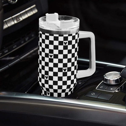 Mickey Checkerboard 40oz Black & White Tumbler with White Handle and Lid