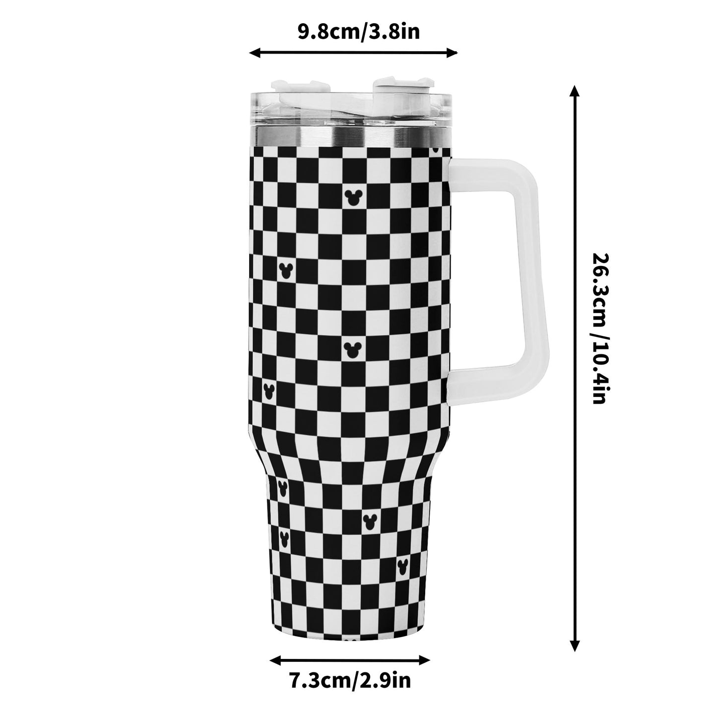 Mickey Checkerboard 40oz Black & White Tumbler with White Handle and Lid