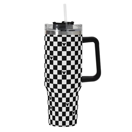 Mickey Checkerboard 40oz Black & White Tumbler with Handle and Lid