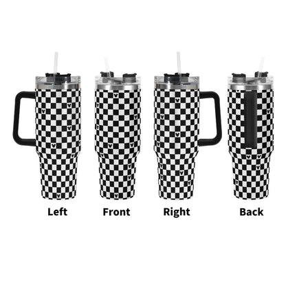 Mickey Checkerboard 40oz Black & White Tumbler with Handle and Lid