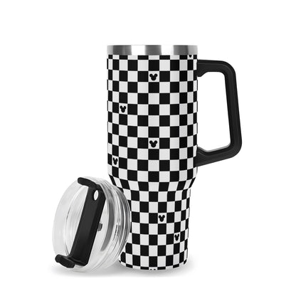 Mickey Checkerboard 40oz Black & White Tumbler with Handle and Lid