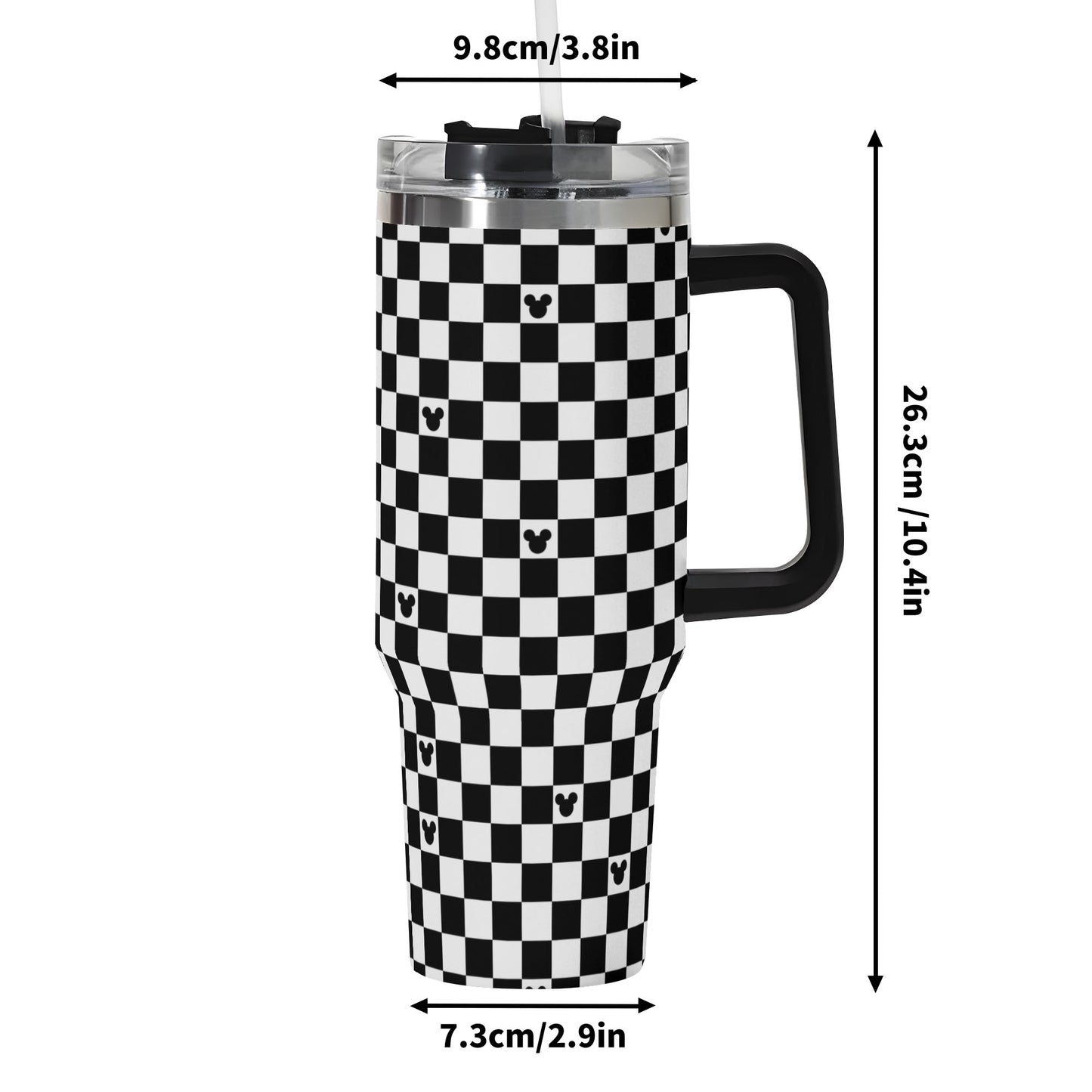 Mickey Checkerboard 40oz Black & White Tumbler with Handle and Lid