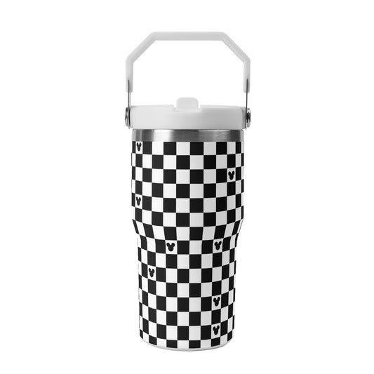 Mickey Checkerboard 20oz Black & White Tumbler with Handle and Hidden Suction Port