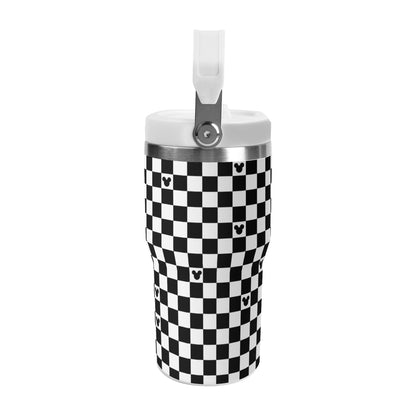 Mickey Checkerboard 20oz Black & White Tumbler with Handle and Hidden Suction Port