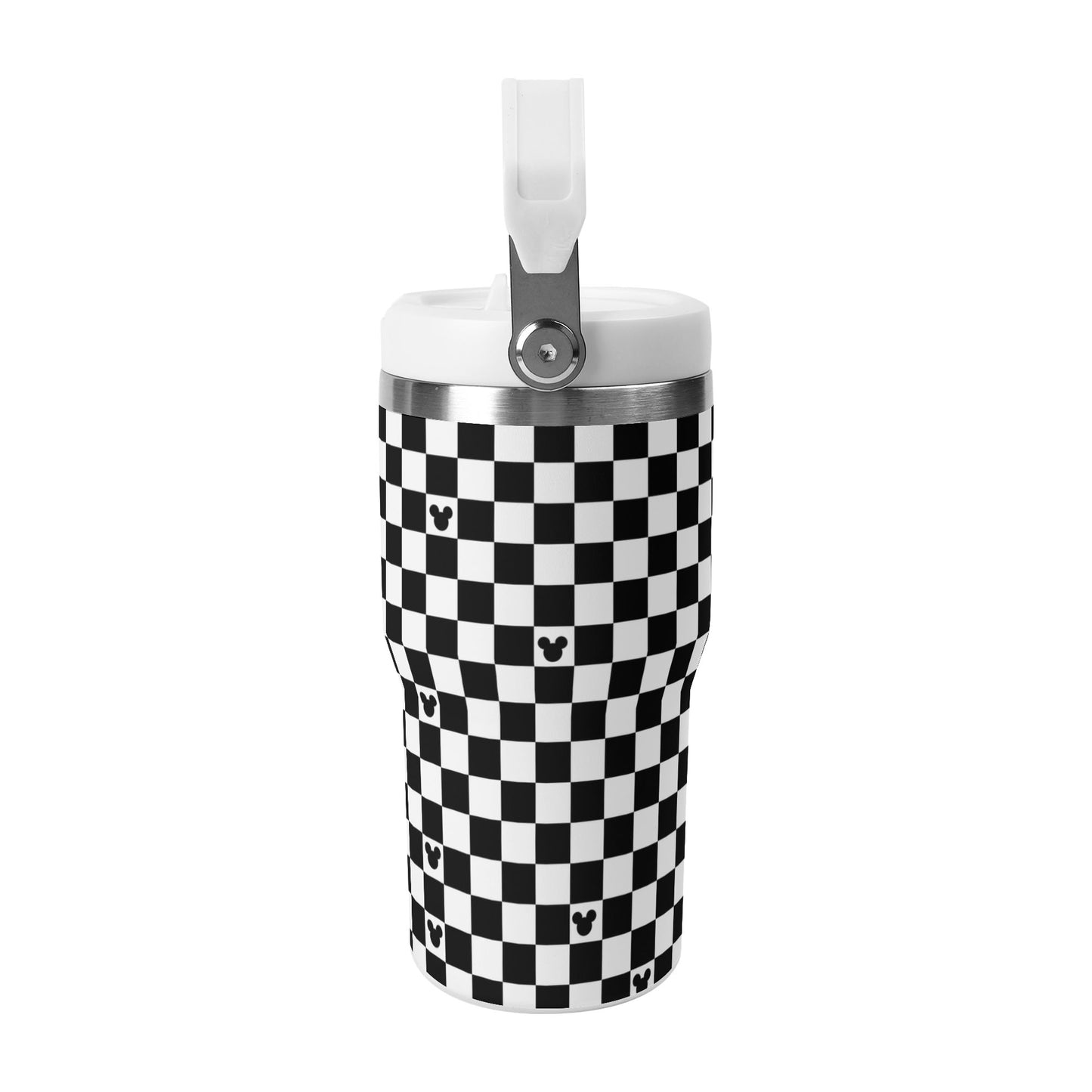 Mickey Checkerboard 20oz Black & White Tumbler with Handle and Hidden Suction Port