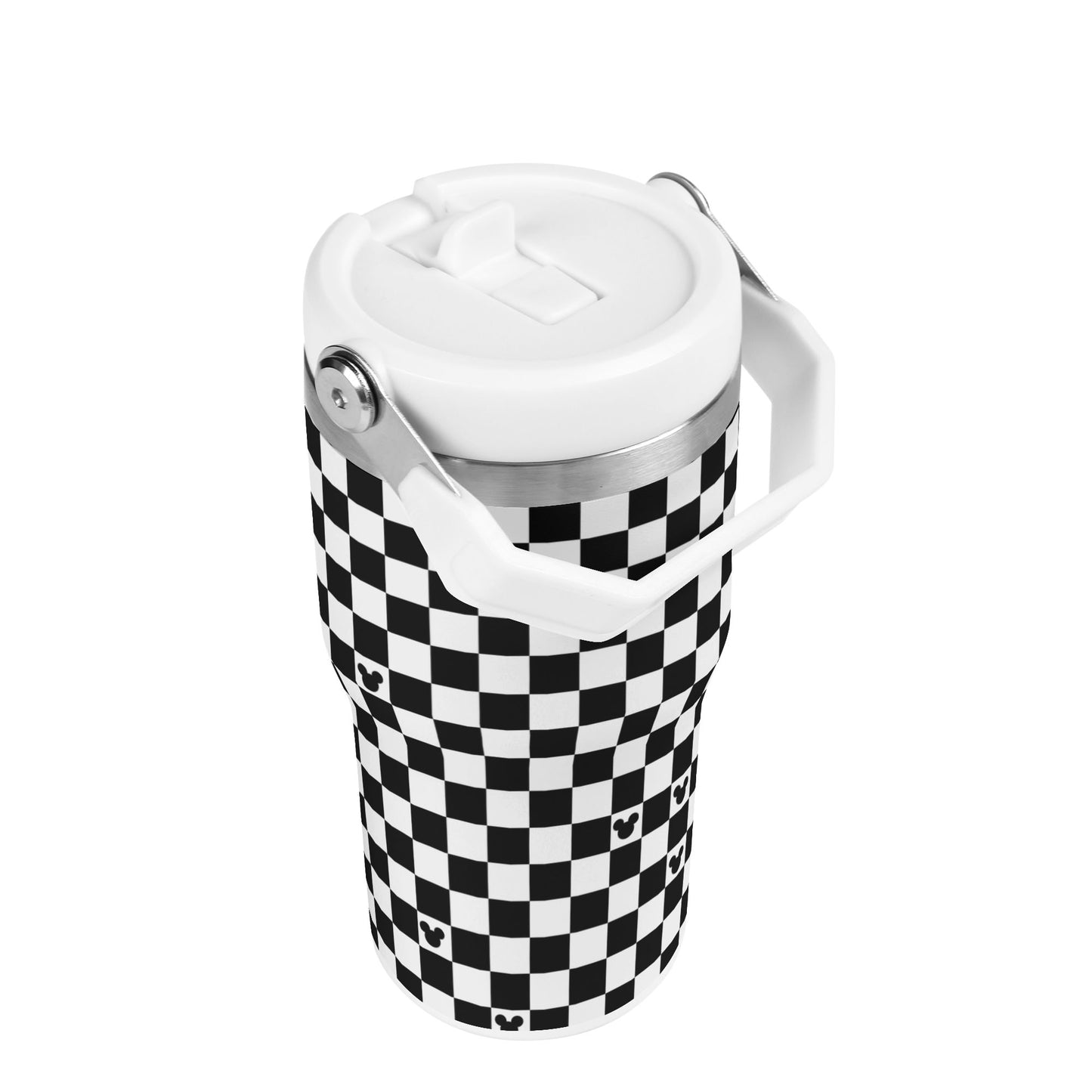 Mickey Checkerboard 20oz Black & White Tumbler with Handle and Hidden Suction Port