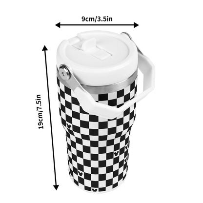 Mickey Checkerboard 20oz Black & White Tumbler with Handle and Hidden Suction Port