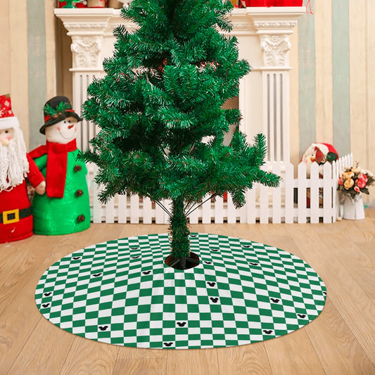 Green Checkerboard Mickey Mouse Christmas Tree Skirt – Festive Holiday Decor