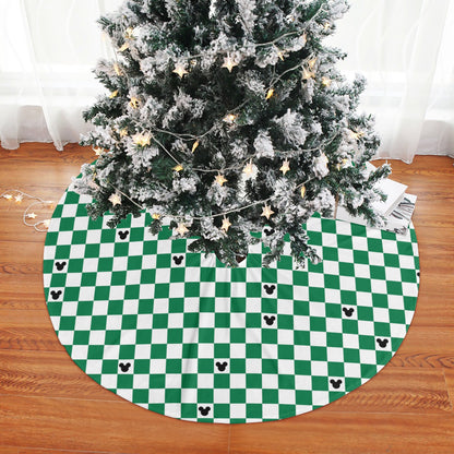 Green Checkerboard Mickey Mouse Christmas Tree Skirt – Festive Holiday Decor