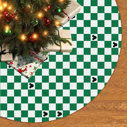 Green Checkerboard Mickey Mouse Christmas Tree Skirt – Festive Holiday Decor