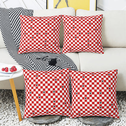 Red Checkerboard Mickey Pillow Cover – Festive Holiday Decor