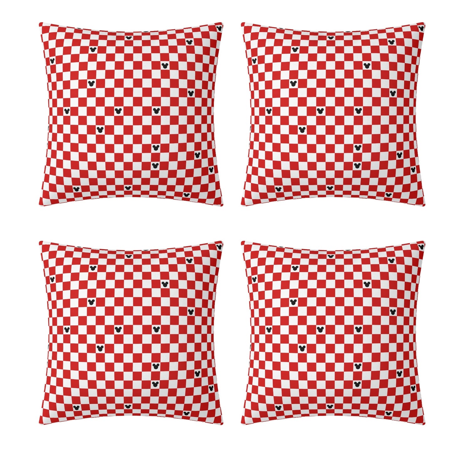 Red Checkerboard Mickey Pillow Cover – Festive Holiday Decor