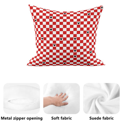 Red Checkerboard Mickey Pillow Cover – Festive Holiday Decor