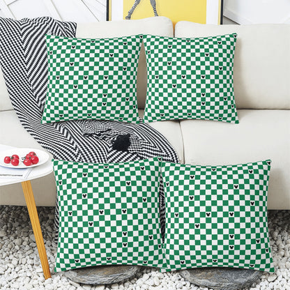 Green Checkerboard Mickey Pillow Covers  Double-Sided Set of 4