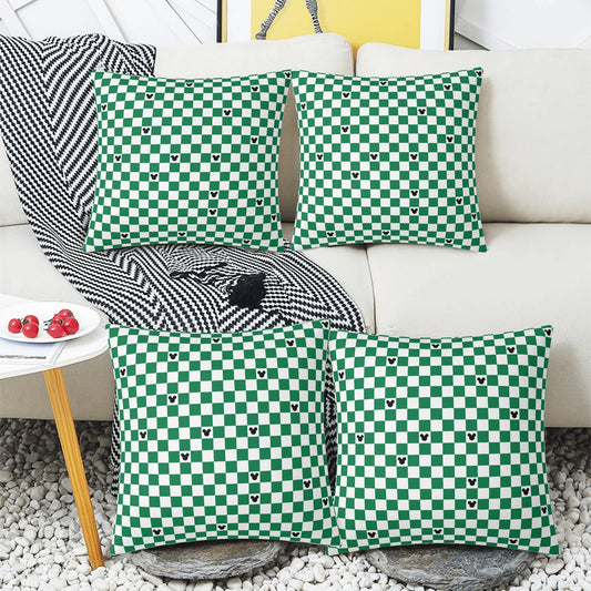 Green Checkerboard Mickey Pillow Covers  Double-Sided Set of 4