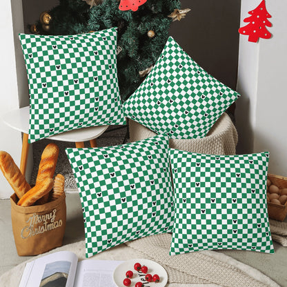 Green Checkerboard Mickey Pillow Covers  Double-Sided Set of 4