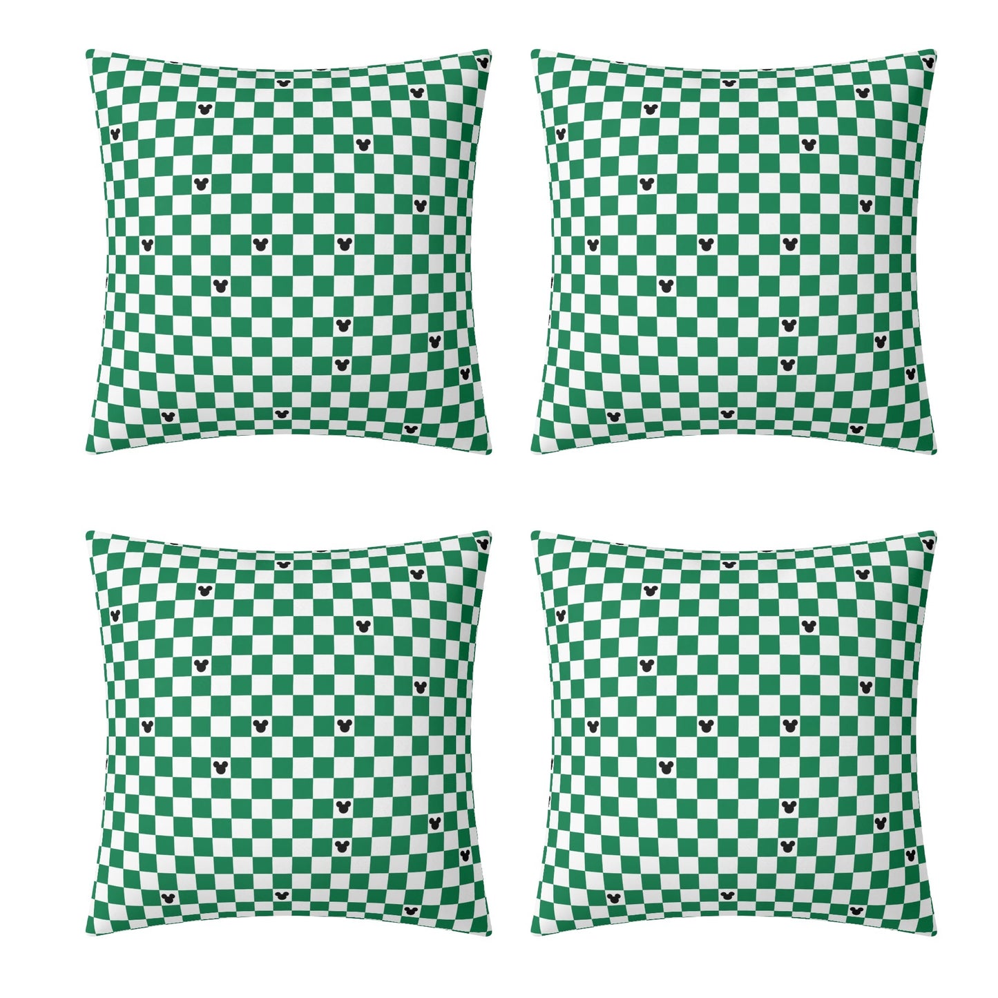 Green Checkerboard Mickey Pillow Covers  Double-Sided Set of 4