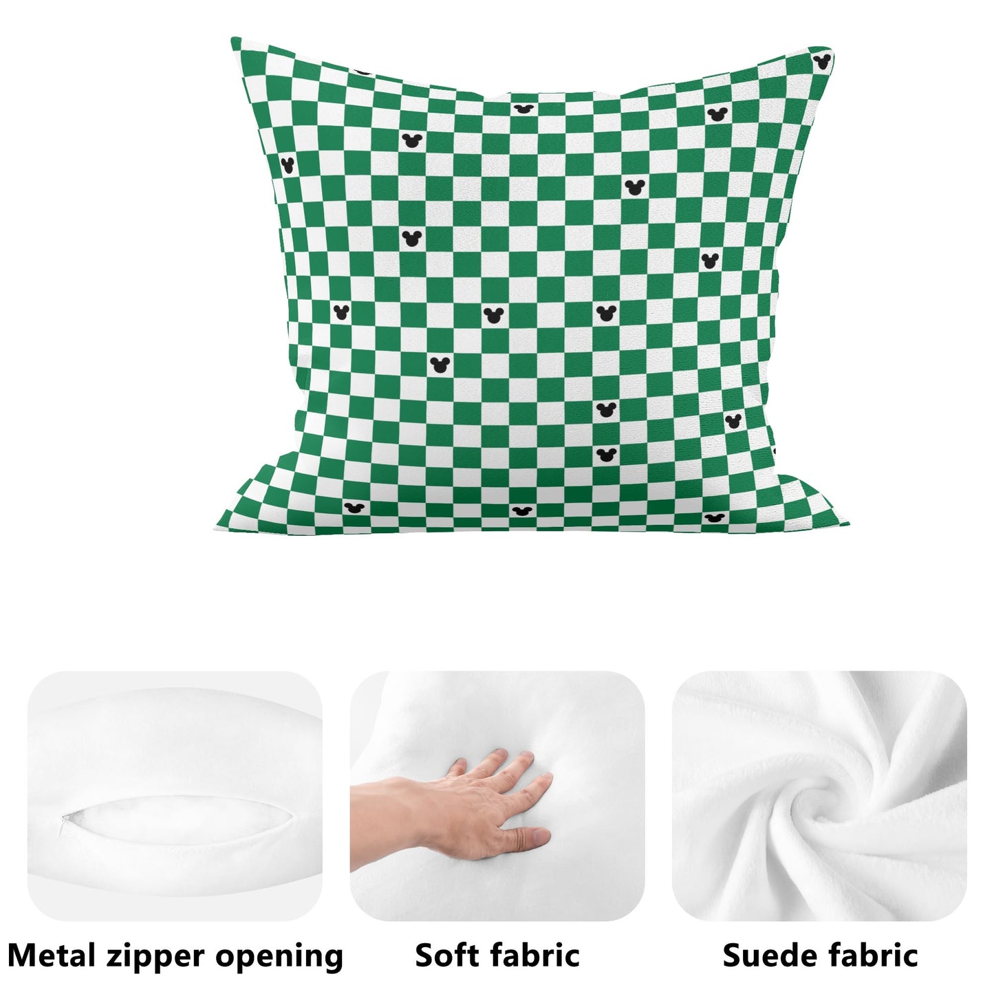 Green Checkerboard Mickey Pillow Covers  Double-Sided Set of 4