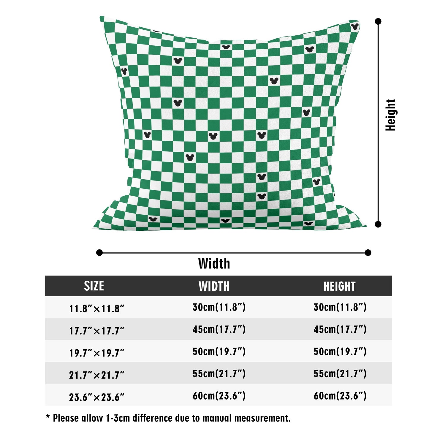 Green Checkerboard Mickey Pillow Covers  Double-Sided Set of 4