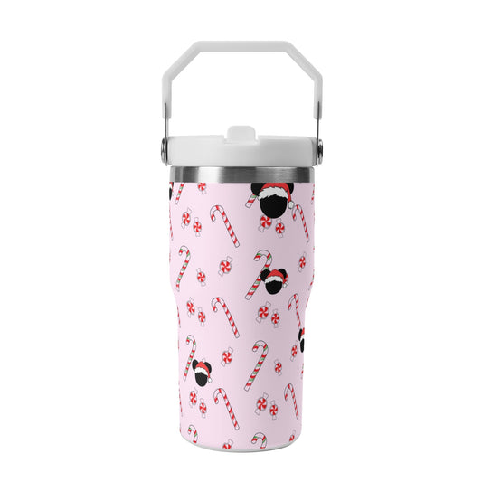 Disney Mickey Mouse Bubble Gum Pink Christmas Tumbler - 20oz Stainless Steel Insulated Cup with Lid & Handle