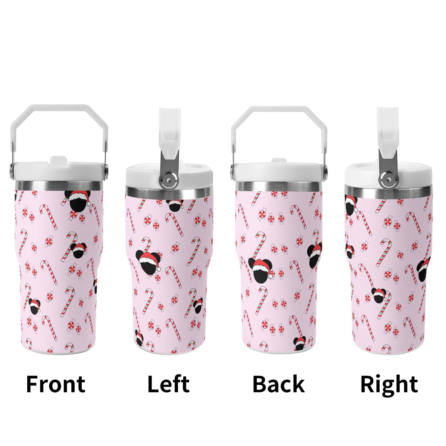 Disney Mickey Mouse Bubble Gum Pink Christmas Tumbler - 20oz Stainless Steel Insulated Cup with Lid & Handle