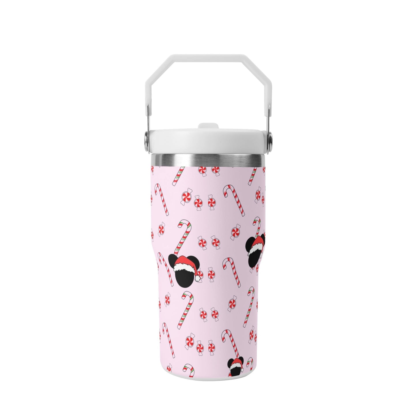 Disney Mickey Mouse Bubble Gum Pink Christmas Tumbler - 20oz Stainless Steel Insulated Cup with Lid & Handle