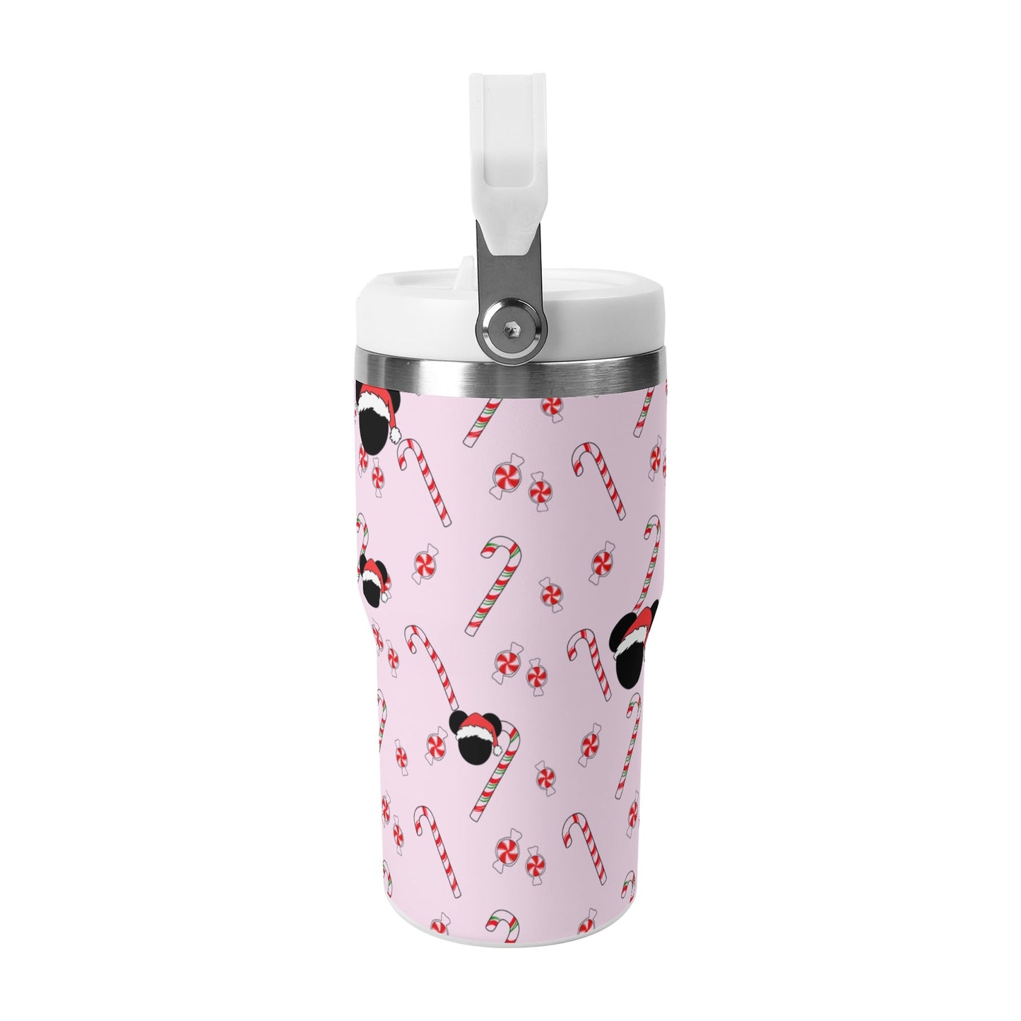 Disney Mickey Mouse Bubble Gum Pink Christmas Tumbler - 20oz Stainless Steel Insulated Cup with Lid & Handle