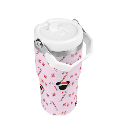 Disney Mickey Mouse Bubble Gum Pink Christmas Tumbler - 20oz Stainless Steel Insulated Cup with Lid & Handle