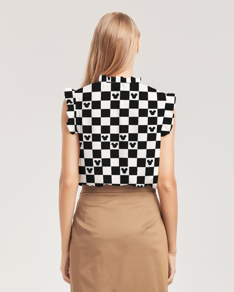 Mickey Mouse Checkerboard Flutter Sleeve Top