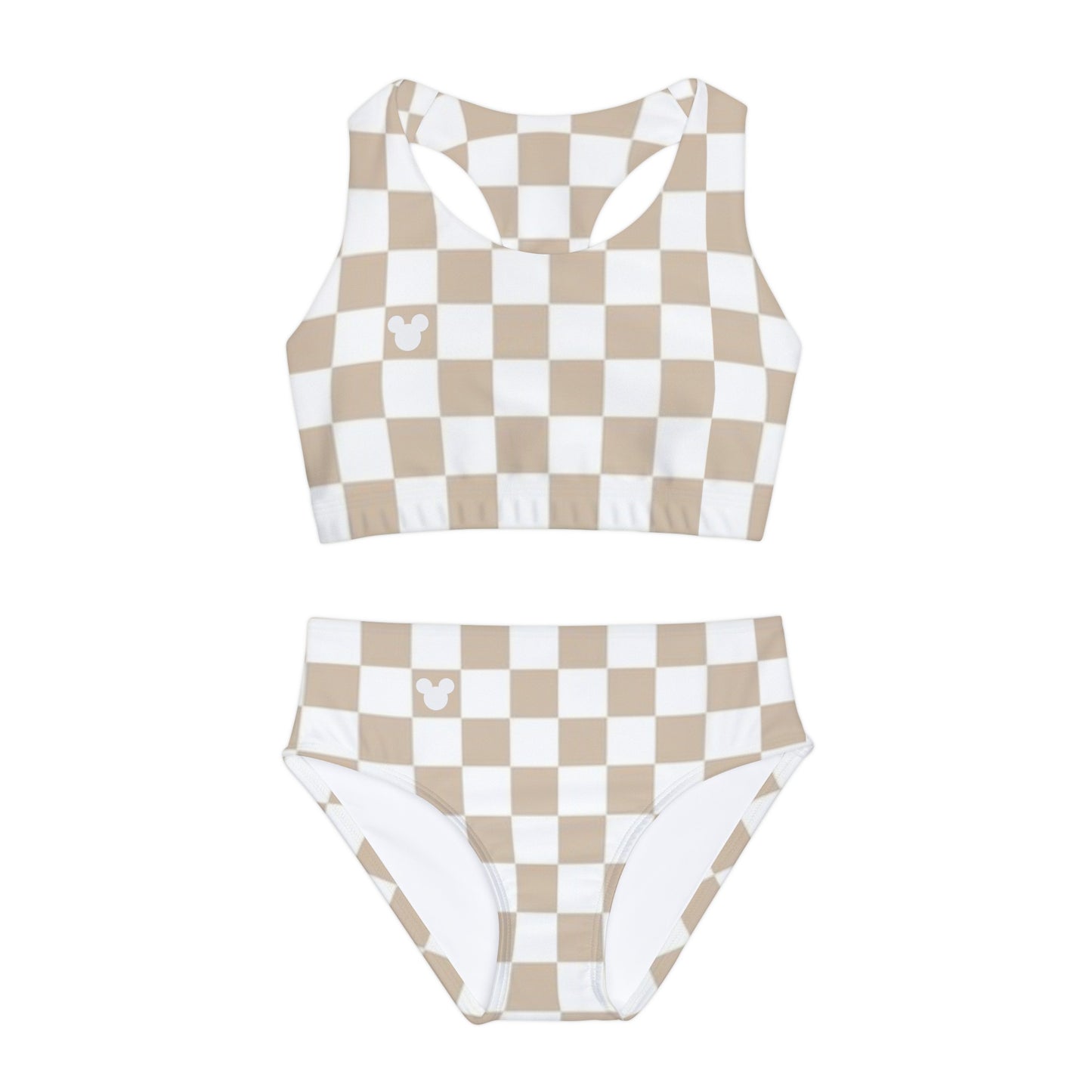 Girls’ Beige Checkerboard Mickey Mouse Swim Set